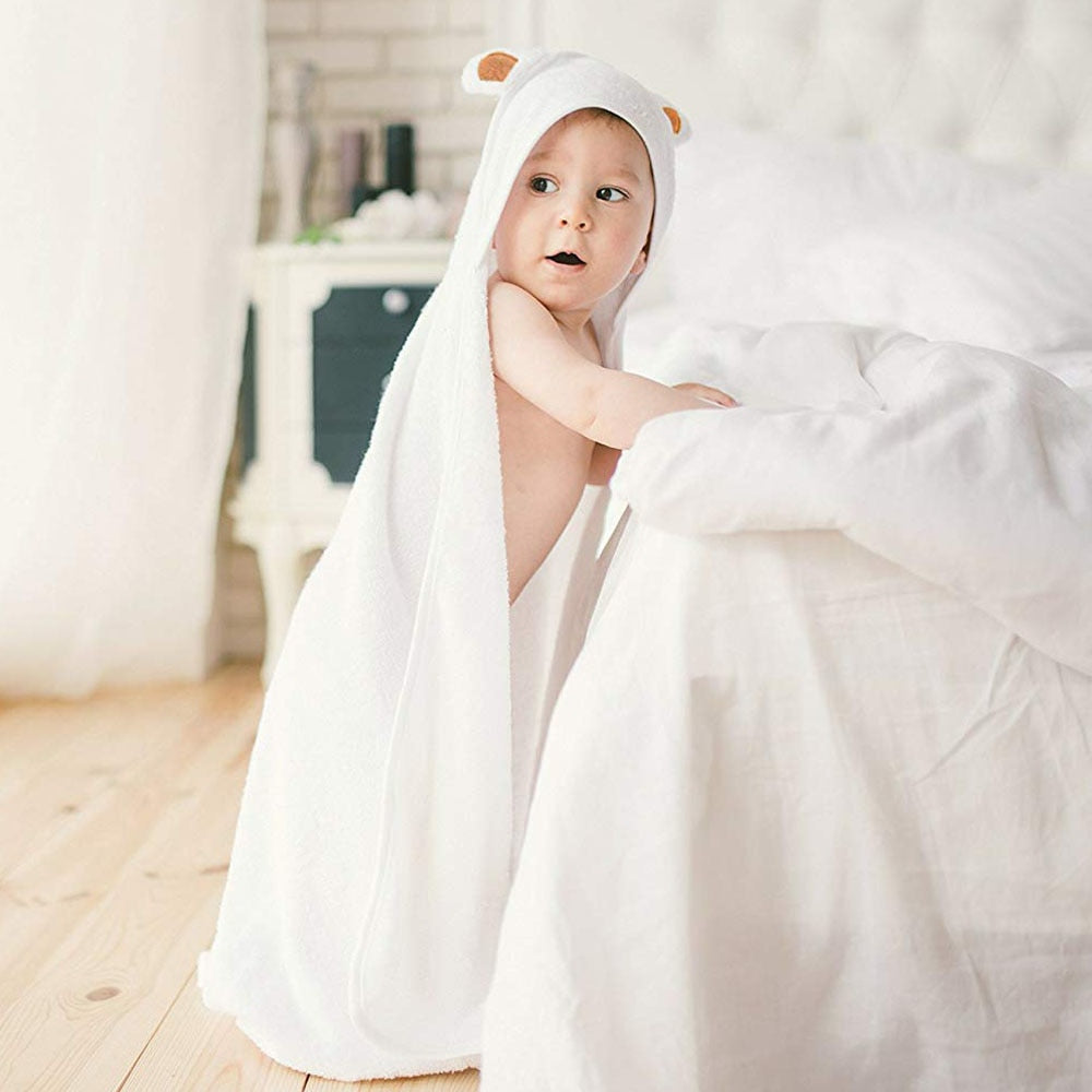 Organic Bamboo Hooded Towel Baby Toddler Little Bear Bath Wrap Just Kidding Store