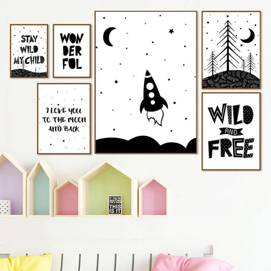 Adventure Inspiring Nordic Kids Monochrome Canvas Wall Art - Just Kidding Store