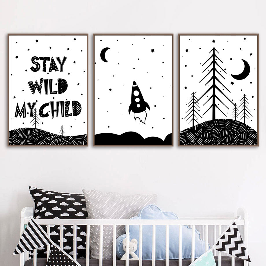 Adventure Inspiring Nordic Kids Monochrome Canvas Wall Art - Just Kidding Store