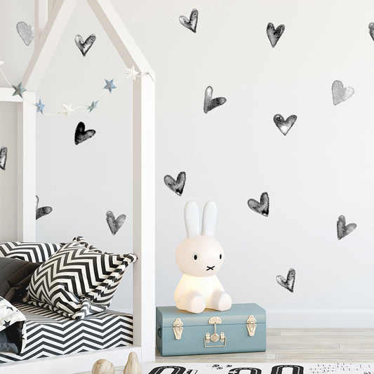 Watercolor Black Irregular Hearts Wall Decal Stickers - Just Kidding Store
