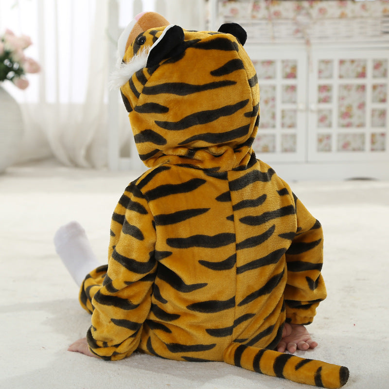 Baby Toddler Tiger Hooded Flannel Romper Jumpsuit - Just Kidding Store