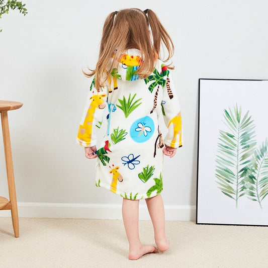 Plush Hooded Bathrobe - Kids Fleece Nightgown - Zoo - Just Kidding