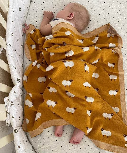 White Sheep Cotton Knitted Blanket - Just Kidding Store