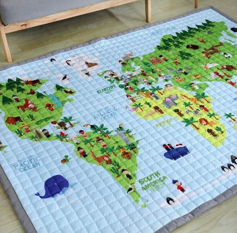Oversized Play Mat - Quilted Anti Skid Carpet - World Map