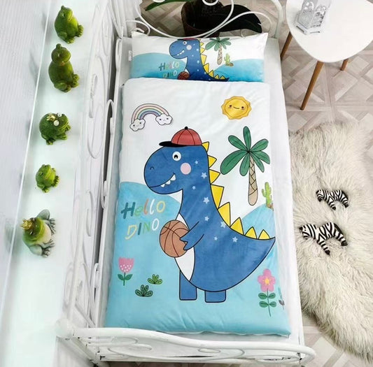 Kids Sleeping Bag With Pillow - Blue Dinosaur Sleeping Envelope