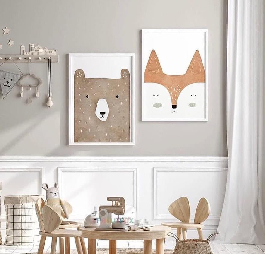 Woodland Nursery Canvas Prints - Deer Fox Rabbit Bear Hedgehog