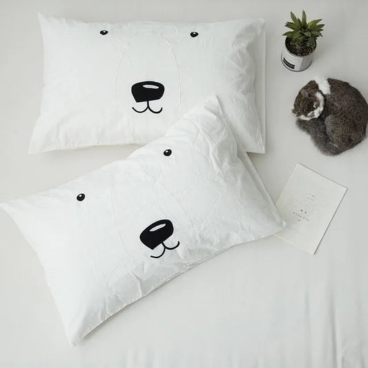 Bear Pillow Cover - Embroidered Rabbit Pillowcase Set - Just Kidding Store