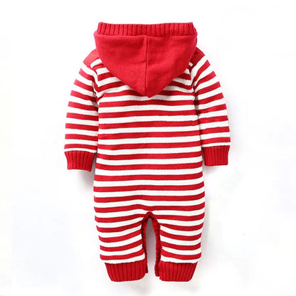 Striped Hooded Knit Winter Baby Infant Sherpa Romper - Just Kidding Store