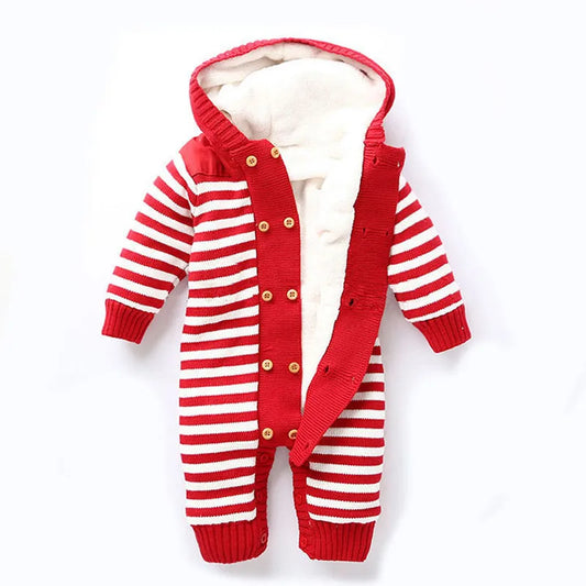 Striped Hooded Knit Winter Baby Infant Sherpa Romper - Just Kidding Store