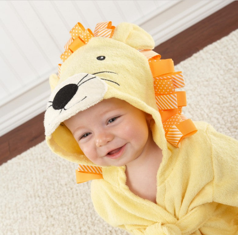 Hooded Baby Infant Terry Kids Bathrobe Yellow Lion - Just Kidding Store