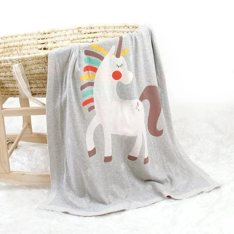 Unicorn Cotton Knit Baby Nursery Blanket - Just Kidding Store