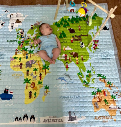 Oversized Play Mat - Quilted Anti Skid Carpet - World Map