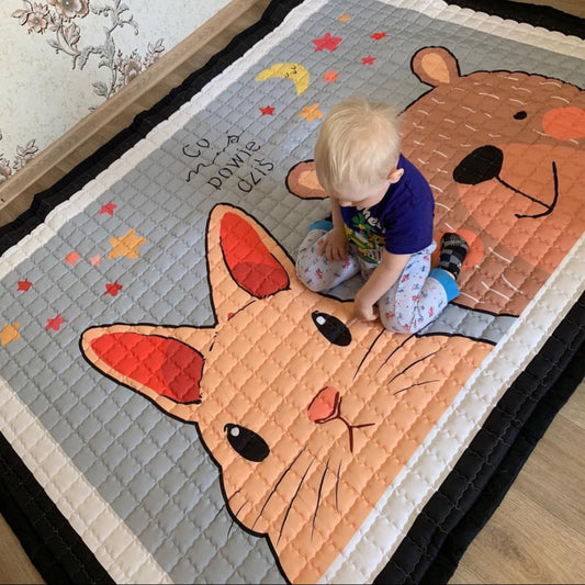 Oversized Play Mat - Quilted Anti Skid Carpet - Fluffy Tails