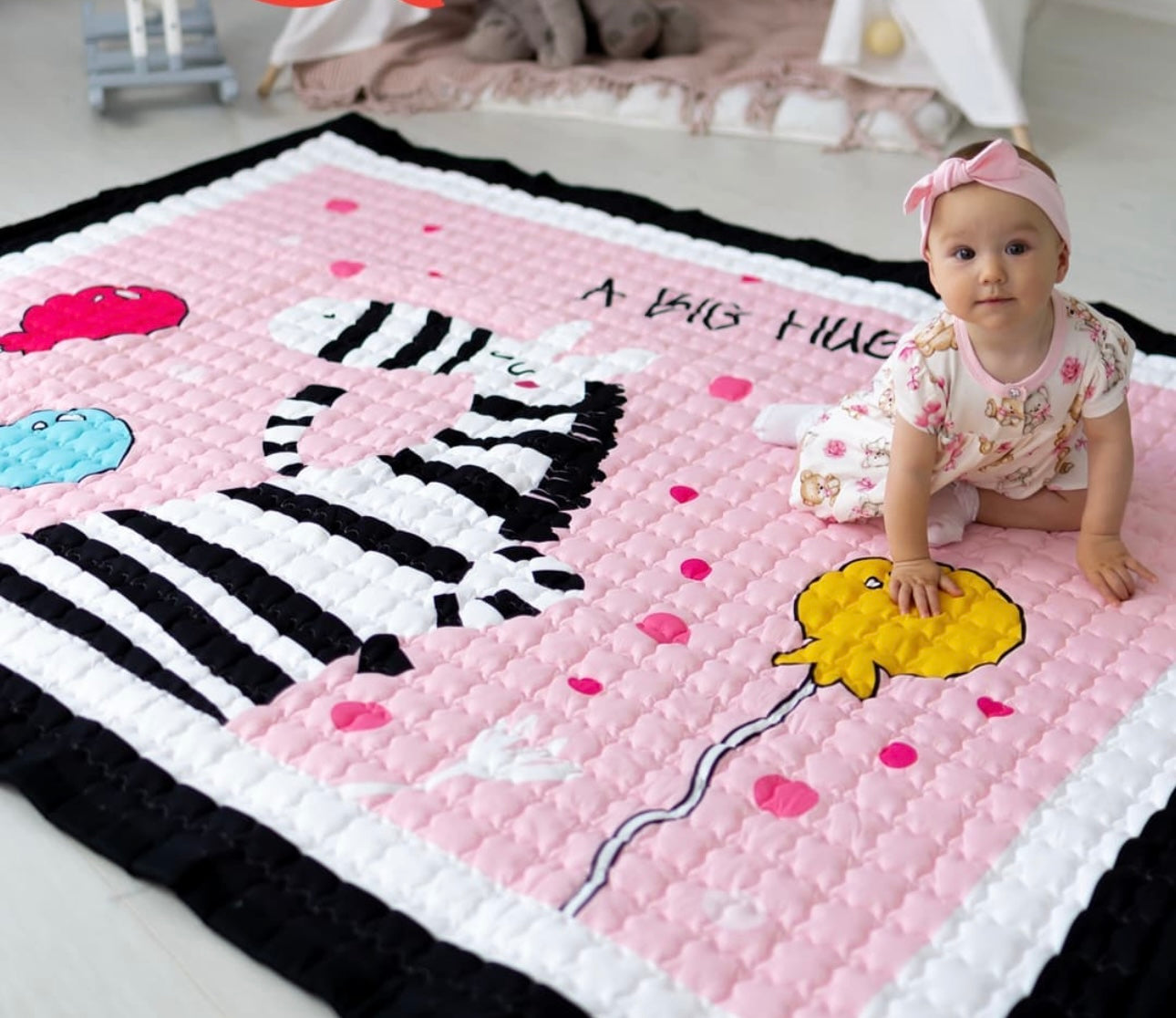 Zebra Oversized Quilted Play Mat - Anti Skid Carpet