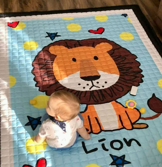 Oversized Play Mat - Quilted Anti Skid Carpet - Big Lion