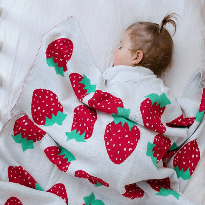 Strawberry Baby Children Nursery Cotton Knit Blanket - Just Kidding Store