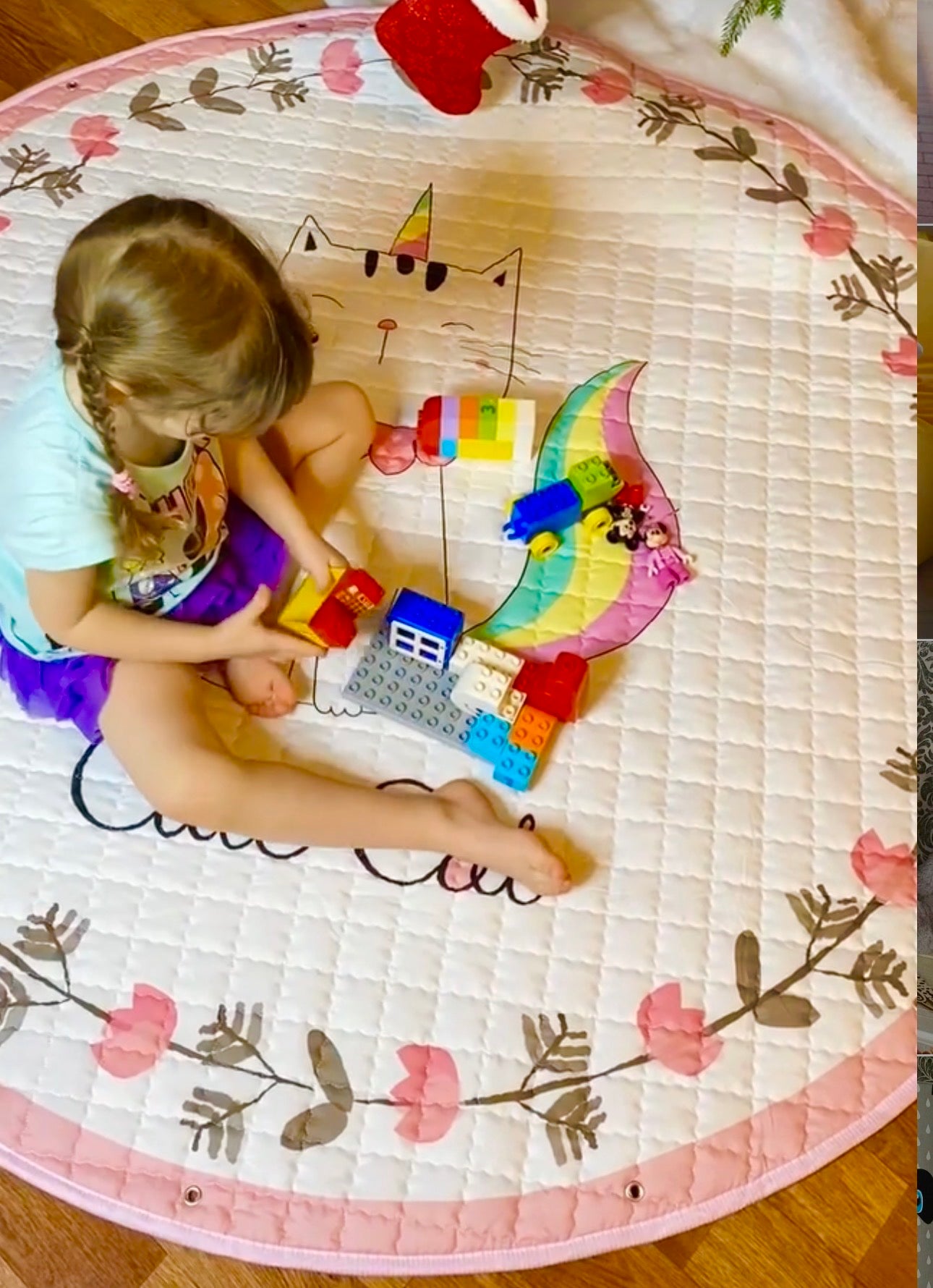 Activity Play Mat - Toy Storage Bag - White Cat