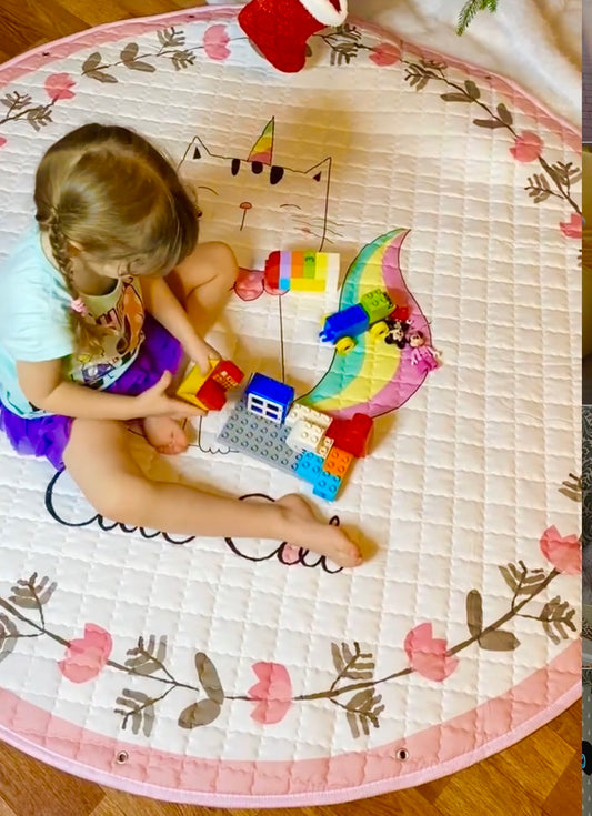 Activity Play Mat - Toy Storage Bag - White Cat