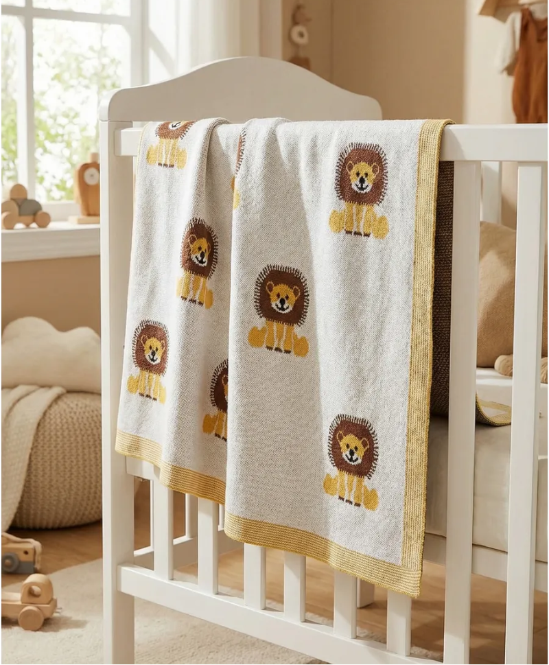 Baby Lion Cotton Knitted Blanket - Just Kidding Store