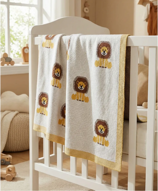 Baby Lion Cotton Knitted Blanket - Just Kidding Store