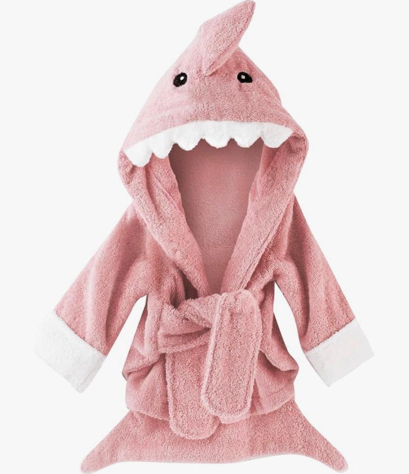 Hooded Kids Bathrobe - Pink Shark Cotton Towel - Just Kidding Store