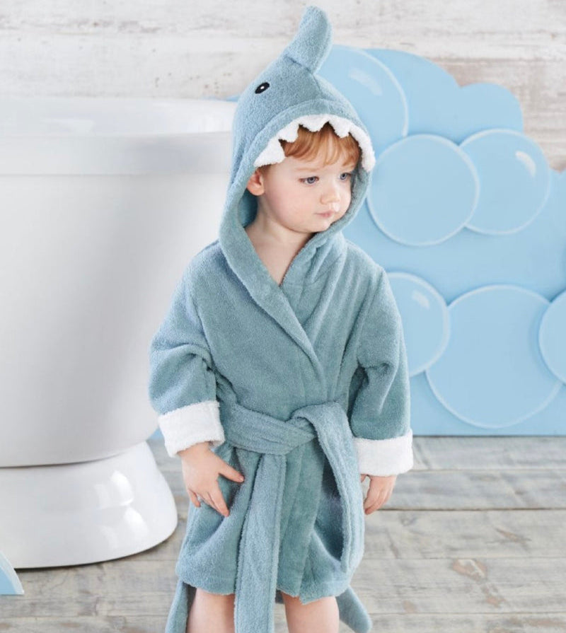 Kids Hooded Bathrobe - Childrens Robe Blue Shark - Just Kidding Store