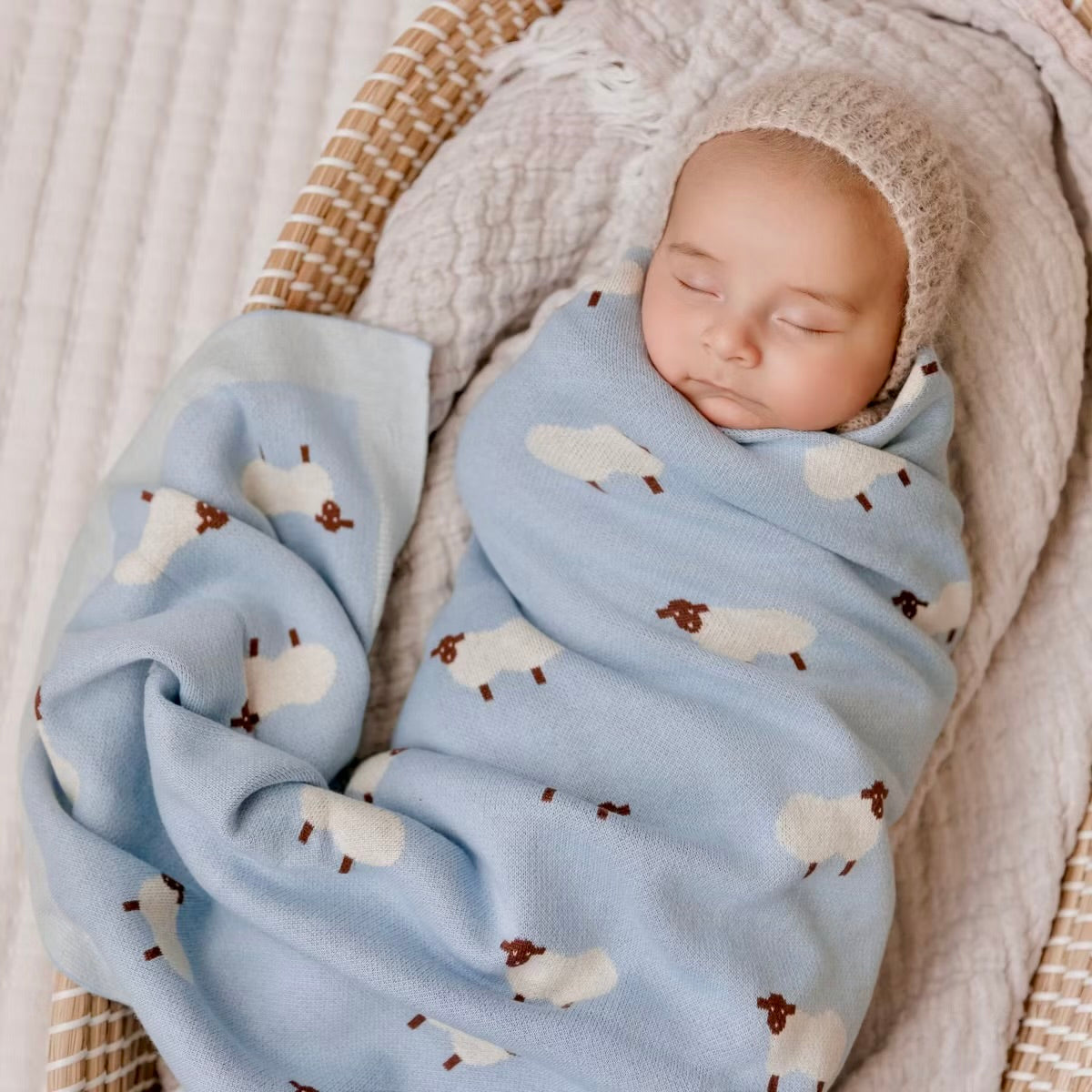 White Sheep Cotton Knitted Blanket