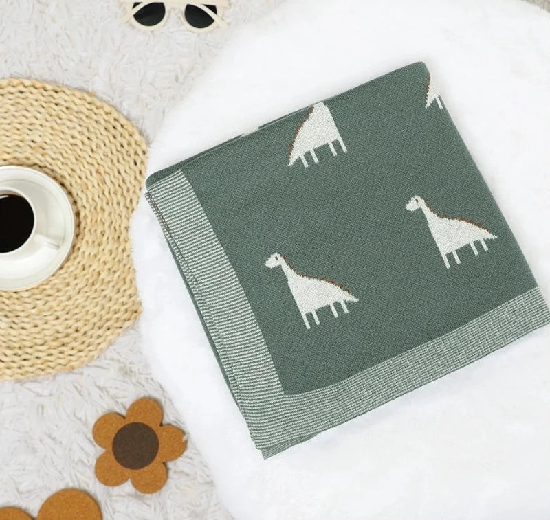 Baby Dino Cotton Knitted Nursery Blanket - Just Kidding Store