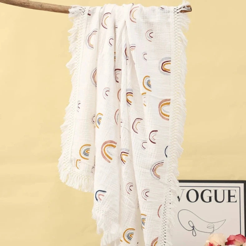 Fringed Rainbow Cotton Swaddle Blanket - Just Kidding Store