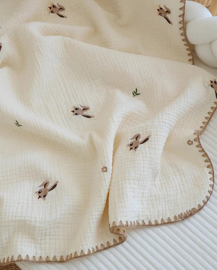 Embroidered Muslin Swaddle -  Baby Blanket - Just Kidding Store