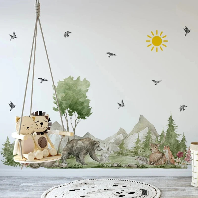 XL Wildlife Forest Landscape Nursery Childrens Wall Decal - Just Kidding Store