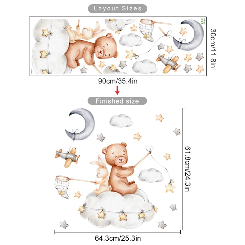 Moon Clouds Teddy Bear Nursery Children Wall Decals - Just Kidding Store