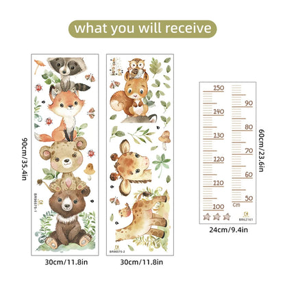 Cartoon Animals Height Measure Decal - Growth Chart Sticker - Just Kidding Store