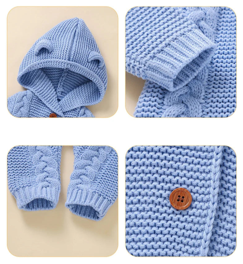 Hooded Baby Infant Winter Knitted Jumpsuit - Just Kidding Store