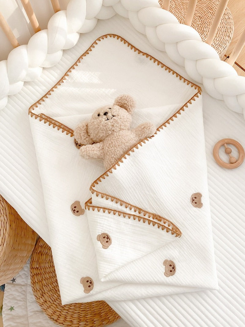 Embroidered Muslin Swaddle -  Baby Blanket - Just Kidding Store