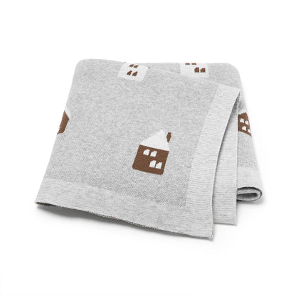 Brown House Cotton Baby Kids Knitted Blanket - Just Kidding Store