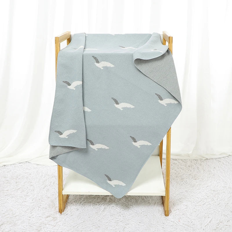 Seagulls Cotton Knitted Baby Nursery Blanket - Just Kidding Store