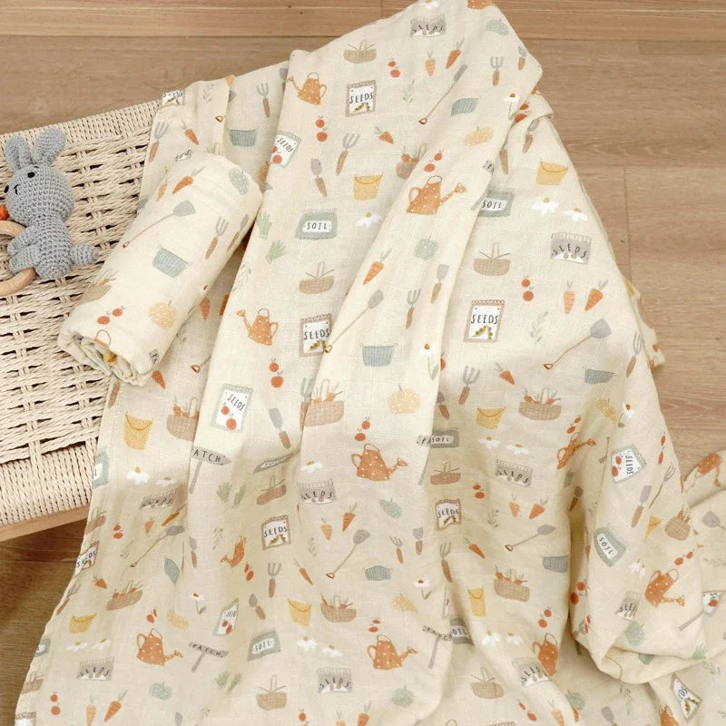 2 Layers Bamboo Cotton Muslin Swaddle Blankets - Just Kidding Store