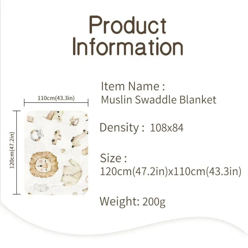 2 Layers Bamboo Cotton Muslin Swaddle Blankets - Just Kidding Store