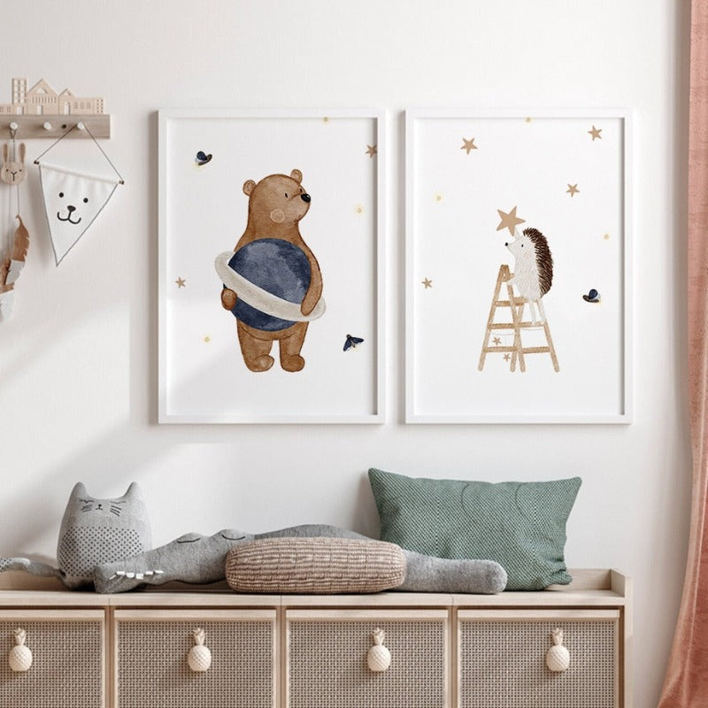 Boho Fox Rabbit Bee Bear Hedgehog Flower Canvas Posters - Just Kidding Store