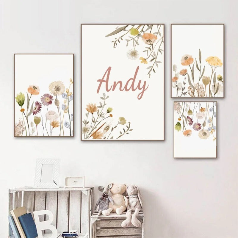 Wildflowers Boho Rainbow Personalised Canvas Posters - Just Kidding Store