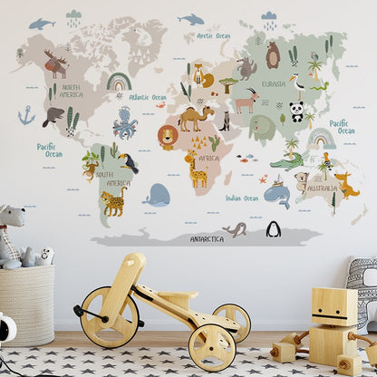 Animal World Map Wall Decal - Just Kidding Store