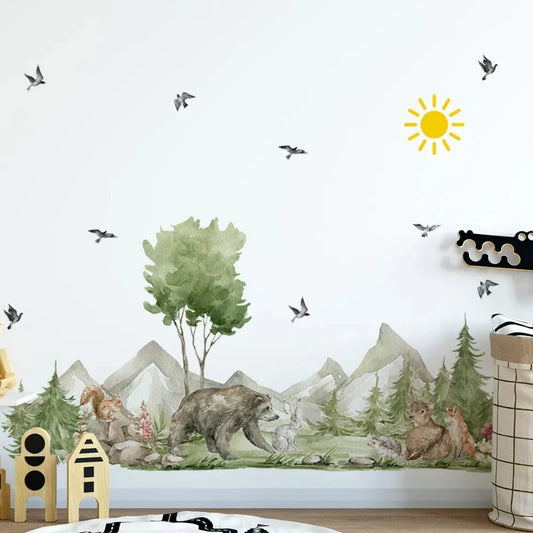 XL Wildlife Forest Landscape Nursery Childrens Wall Decal - Just Kidding Store
