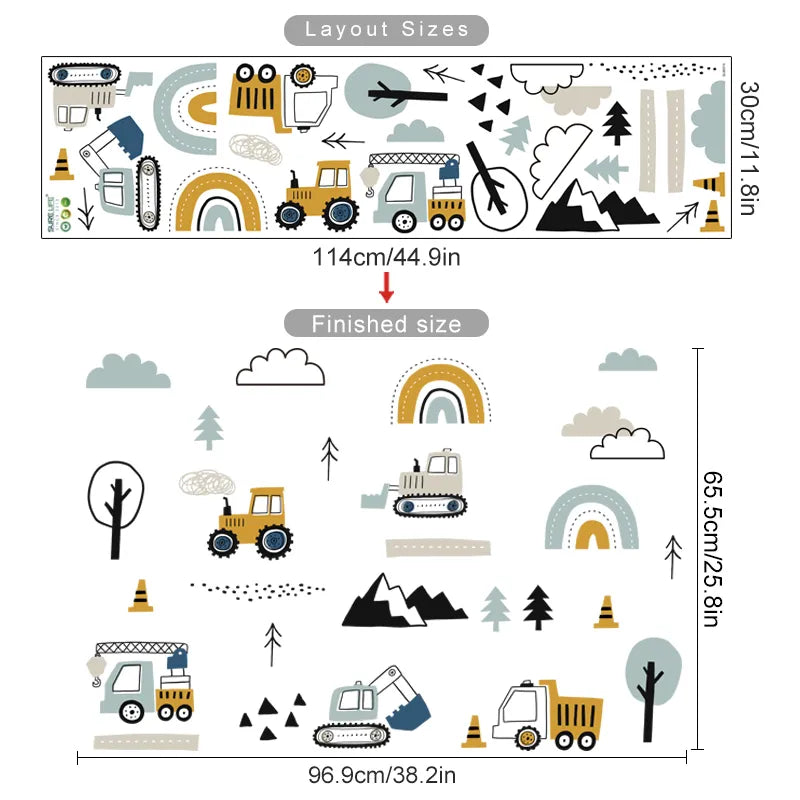 Hand Drawn Construction Site Wall Decals - Just Kidding Store