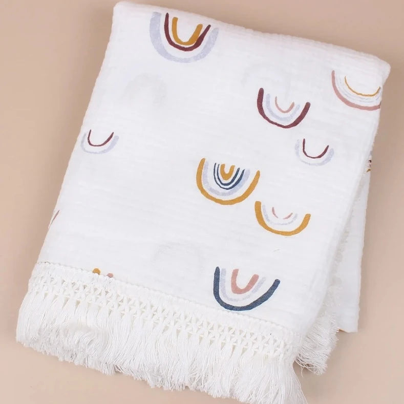 Fringed Rainbow Cotton Swaddle Blanket - Just Kidding Store