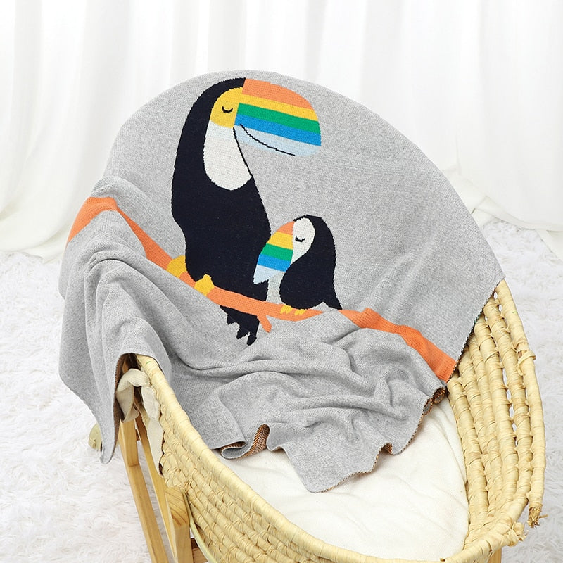 Toucans Cotton Knitted Baby Kids Nursery Blanket - Just Kidding Store