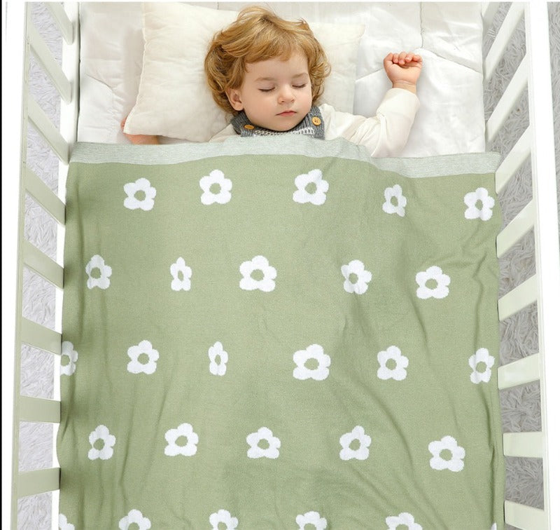 White Flower Cotton Knitted Baby Nursery Blanket - Just Kidding Store