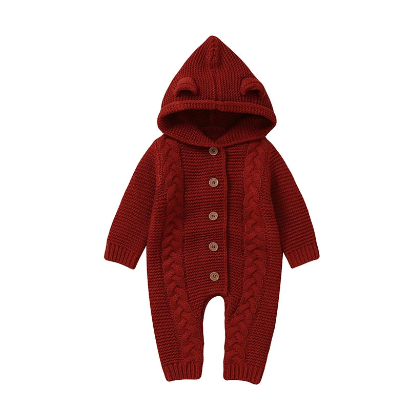 Hooded Baby Infant Winter Knitted Jumpsuit - Just Kidding Store