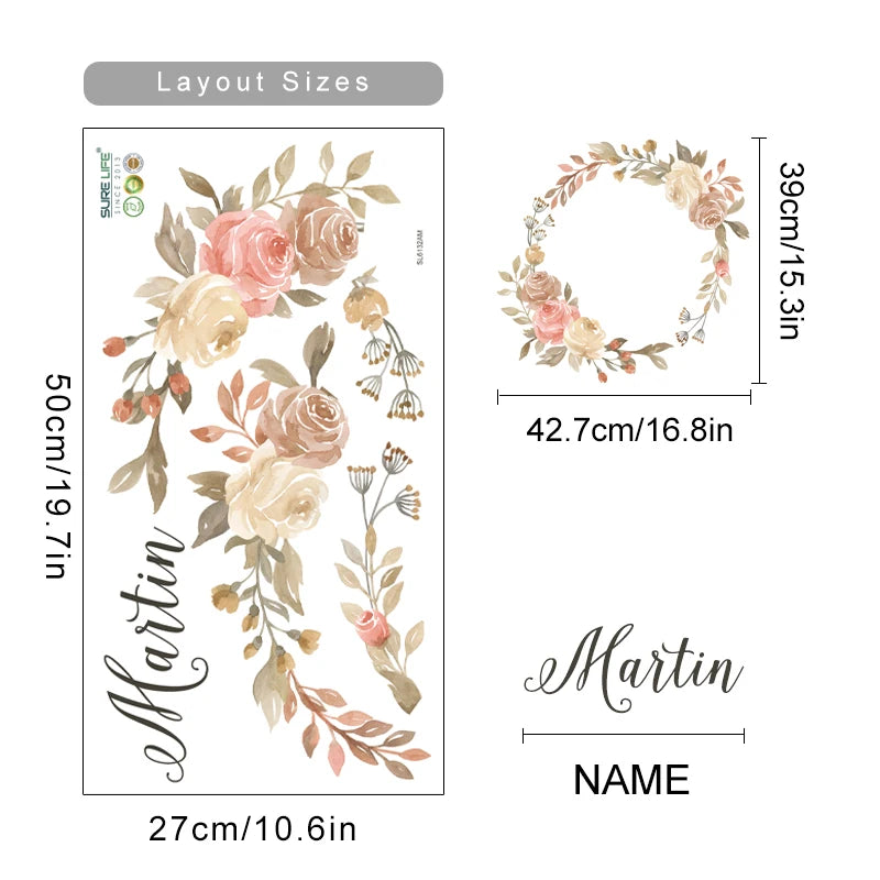 Custom Name Floral Wreath Wall Sticker - Just Kidding Store