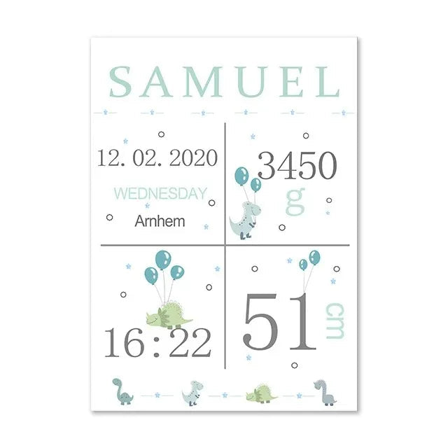Custom Name Birth Stats Canvas Poster - Just Kidding Store